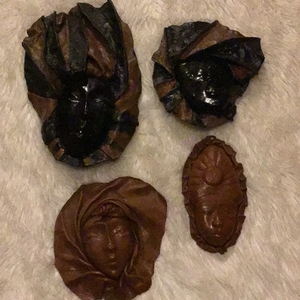 Vintage antique leather face wall decor estate lot